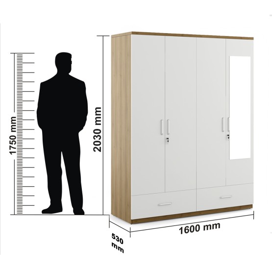 Apex 4 Door Wardrobe Without Mirror - Frosty White Woodpore