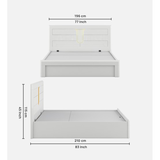Arctic King Bed Full Lifton With Top Panel - High Gloss White