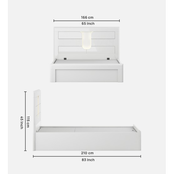 Arctic Queen Bed Full Lifton With Top Panel - High Gloss White