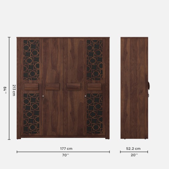 Artisan 4 Door Wardrobe Without Mirror- Sheesham