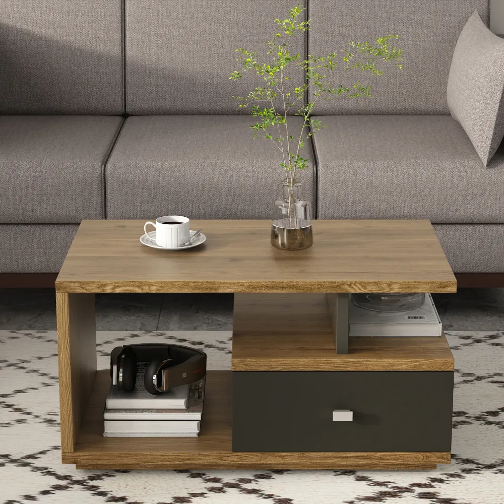 Center Table Ct 101 In Classic Oak & Slate Grey