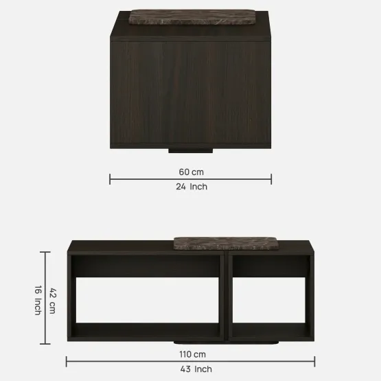 Center Table Ct 106 In Fumed Oak & Brown Marble