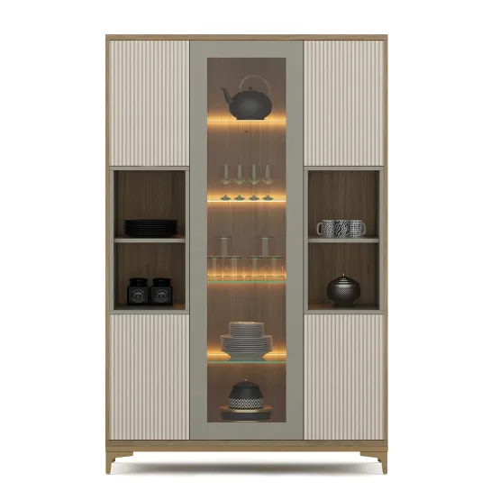 Crockery Unit 120gl Santana Oak, Bamboo Flute,pumic Grey And Gold