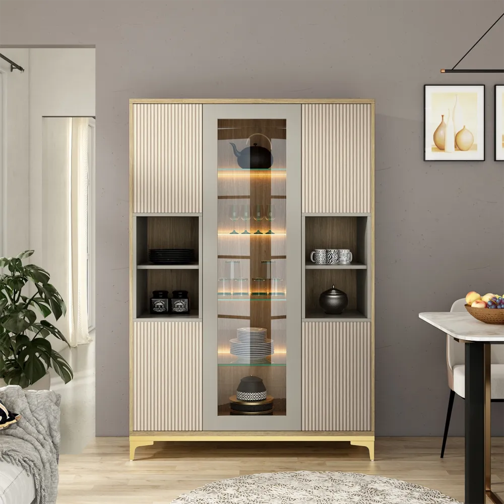 Crockery Unit 120gl Santana Oak, Bamboo Flute,pumic Grey And Gold