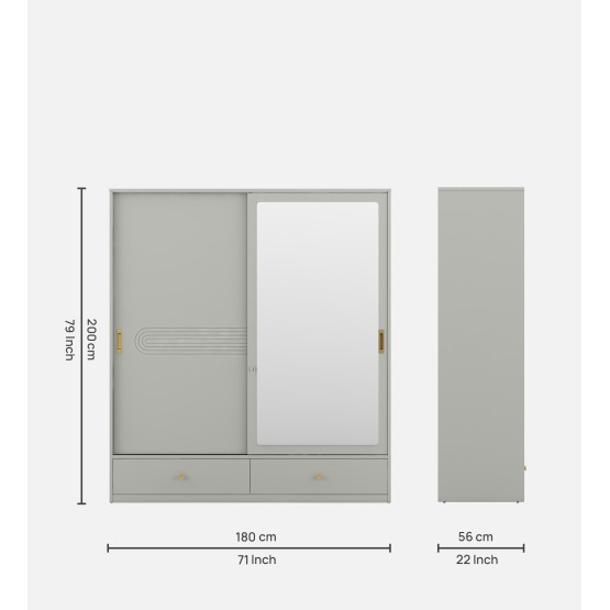Casper 2 Door Slider Wardrobe - Pumic Grey
