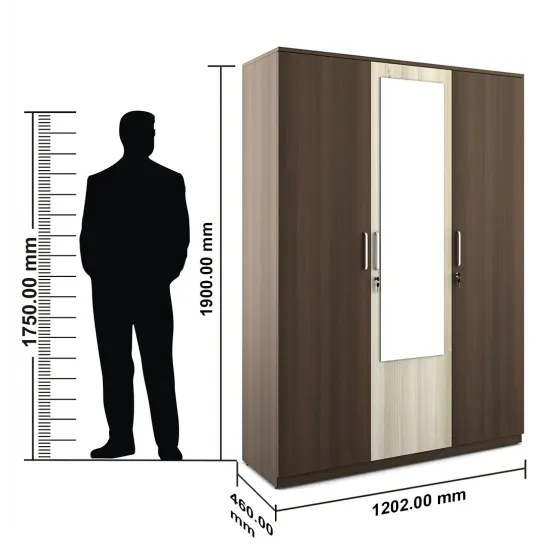 Crescent 3 Door Wardrobe With Mirror - Mol-acacia Dark Woodpore