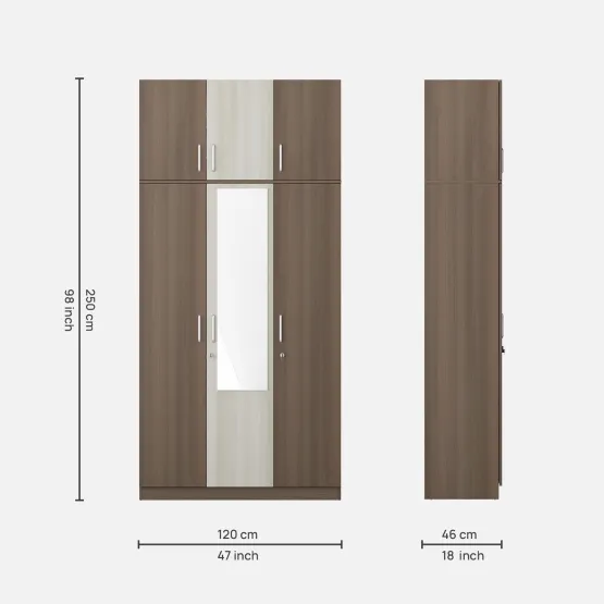Crescent 3 Door Wardrobe Mirror With Loft  -acacia Dark Woodpore