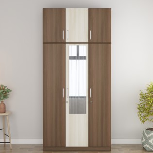 Crescent 3 Door Wardrobe Mirror With Loft  -acacia Dark Woodpore