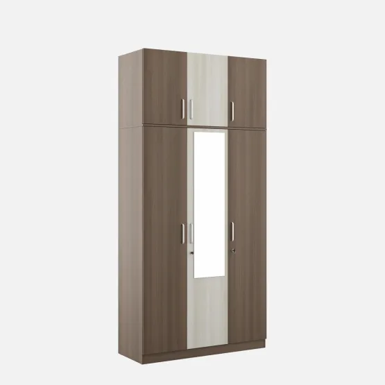 Crescent 3 Door Wardrobe Mirror With Loft  -acacia Dark Woodpore