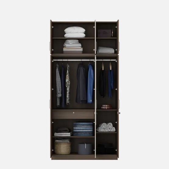 Crescent 3 Door Wardrobe Mirror With Loft  -acacia Dark Woodpore