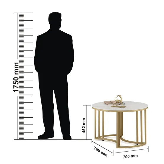 Center Table Derby Round Shape With Ceramic Top And Metal Under Stucture In Gold