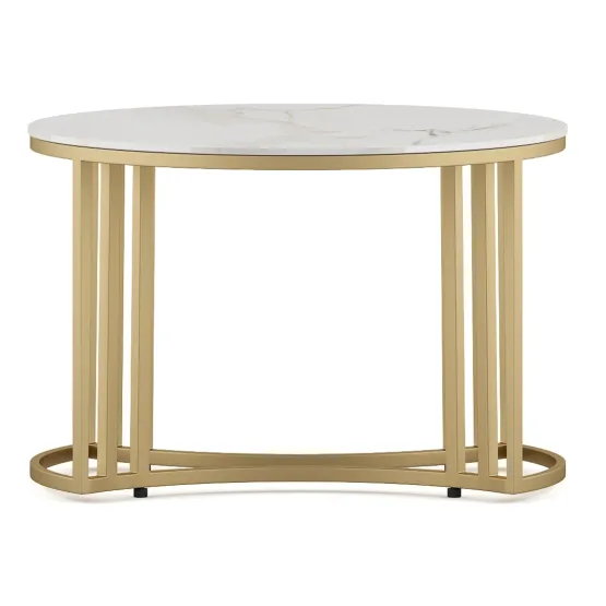 Center Table Derby Round Shape With Ceramic Top And Metal Under Stucture In Gold