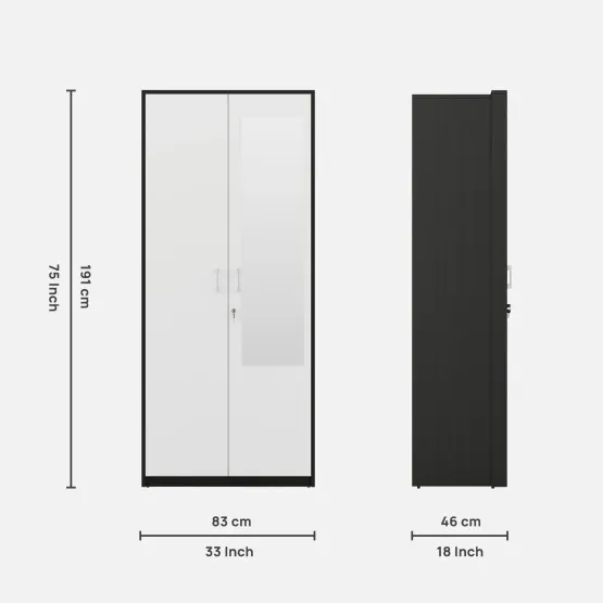 Dew 2 Door Wardrobe Fw Shutter With Mirror - Natural Wenge Woodpore