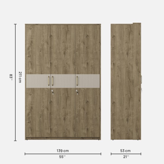Gloria 3 Door Wardrobe- Sebastain Oak