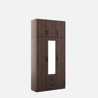 Hover 3 Door Wardrobe Mirror With Loft - Lyon Walnut & Natural Wenge
