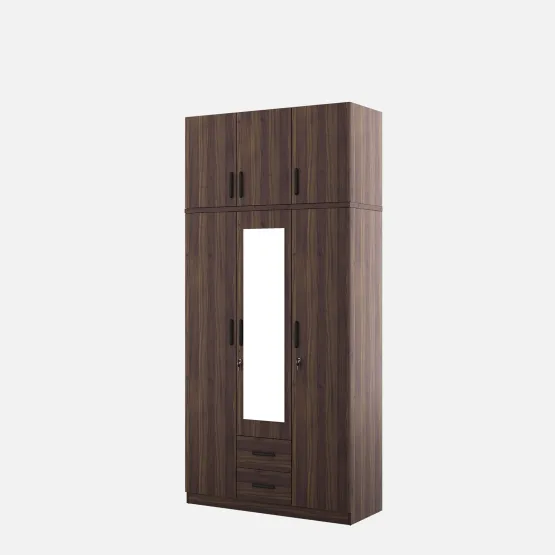 Hover 3 Door Wardrobe Mirror With Loft - Lyon Walnut & Natural Wenge