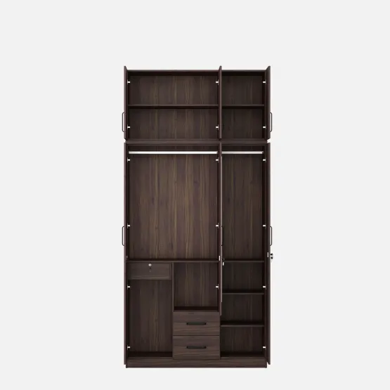 Hover 3 Door Wardrobe Mirror With Loft - Lyon Walnut & Natural Wenge