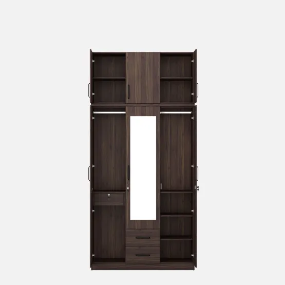 Hover 3 Door Wardrobe Mirror With Loft - Lyon Walnut & Natural Wenge