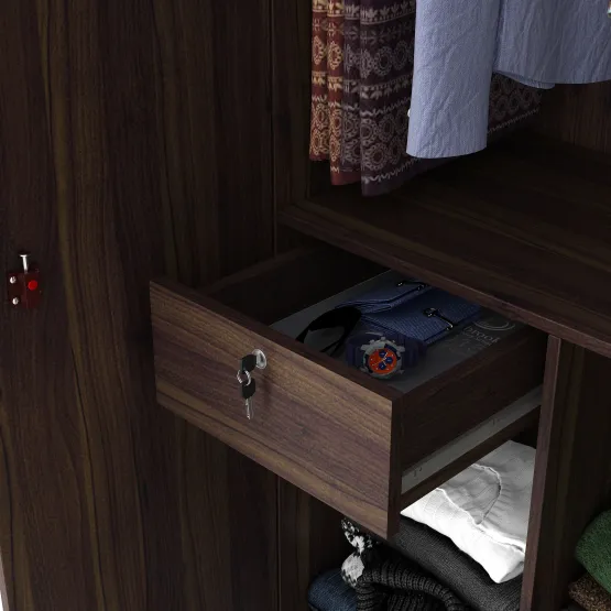 Hover 3 Door Wardrobe Mirror With Loft - Lyon Walnut & Natural Wenge