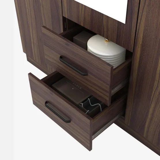 Hover 3 Door Wardrobe Mirror With Loft - Lyon Walnut & Natural Wenge