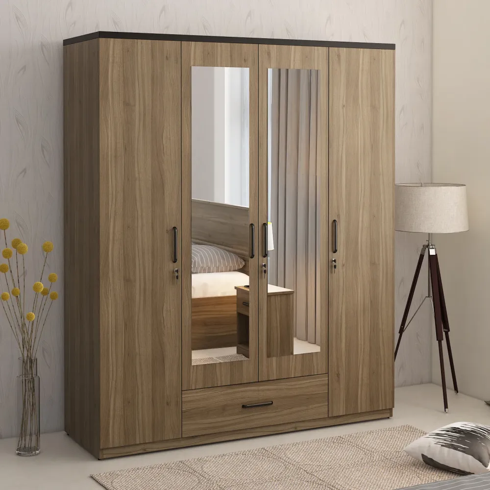 Hover 4 Door Wardrobe With Mirror - Lyon Walnut & Natural Wenge
