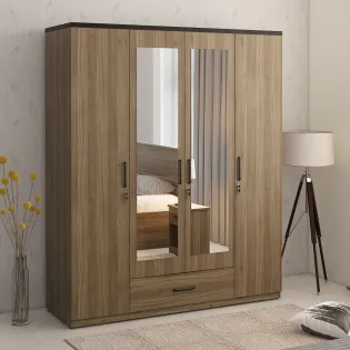 Hover 4 Door Wardrobe With Mirror - Lyon Walnut & Natural Wenge