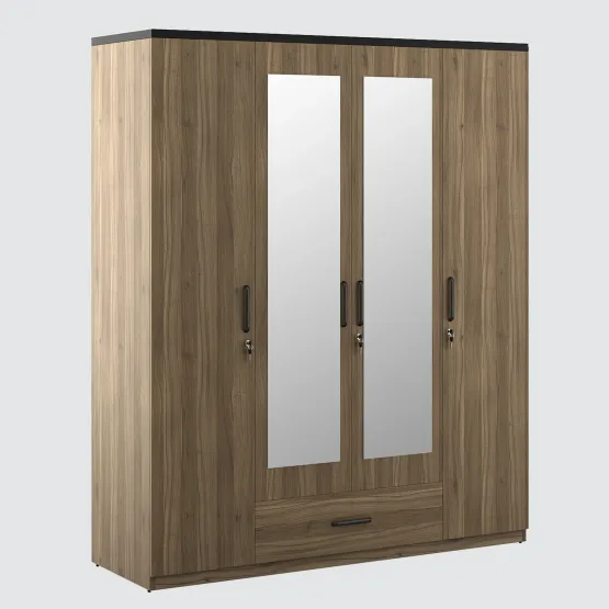 Hover 4 Door Wardrobe With Mirror - Lyon Walnut & Natural Wenge