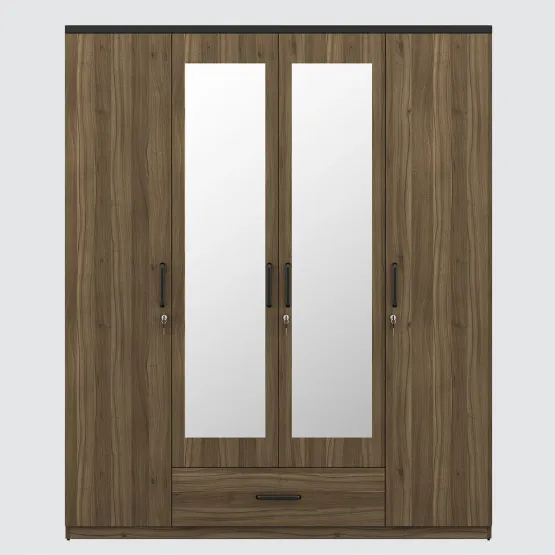 Hover 4 Door Wardrobe With Mirror - Lyon Walnut & Natural Wenge
