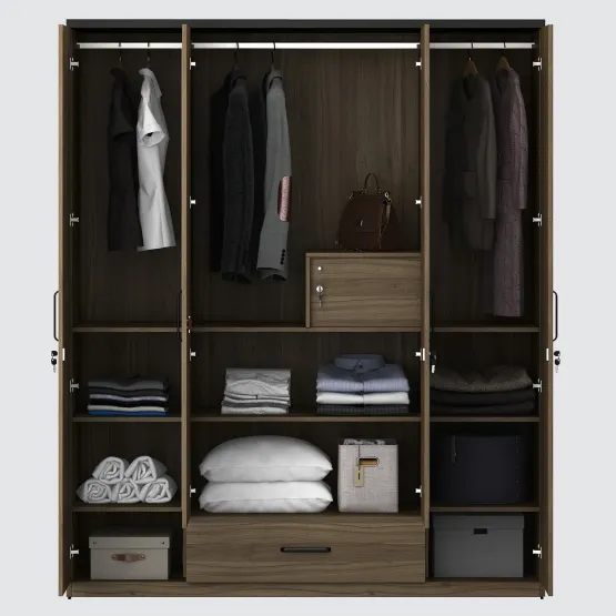 Hover 4 Door Wardrobe With Mirror - Lyon Walnut & Natural Wenge