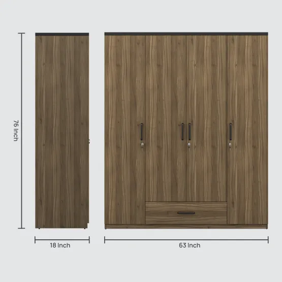 Hover 4 Door Wardrobe Without Mirror-lyon Walnut & Natural Wenge