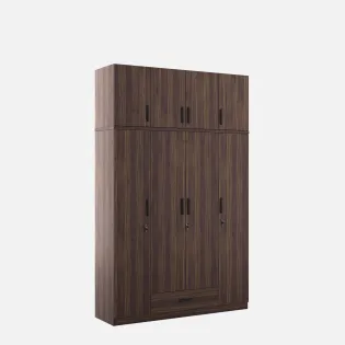 Hover 4 Door Wardrobe Without Mirror With Loft - Lyon Walnut & Natural Wenge