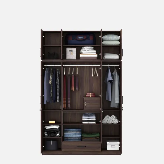 Hover 4 Door Wardrobe Without Mirror With Loft - Lyon Walnut & Natural Wenge