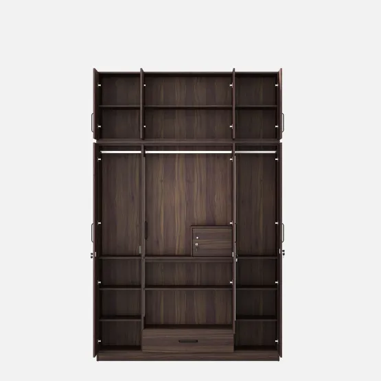 Hover 4 Door Wardrobe Without Mirror With Loft - Lyon Walnut & Natural Wenge