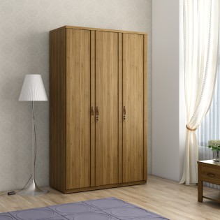 Harmony 3 Door Wardrobe Without Mirror - Natural Teak