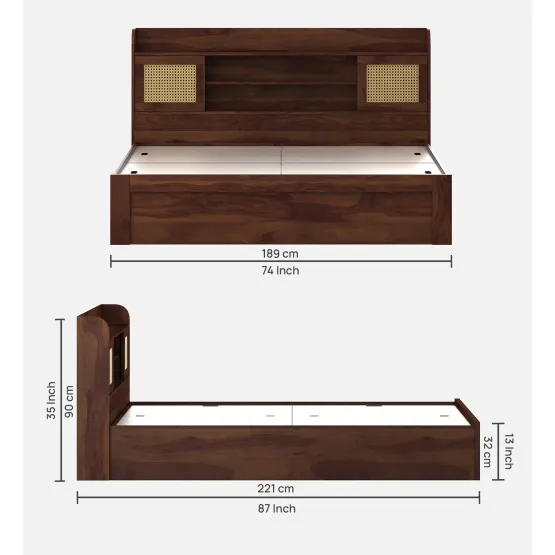 Jude King Bed With Box Storage - Sheesham