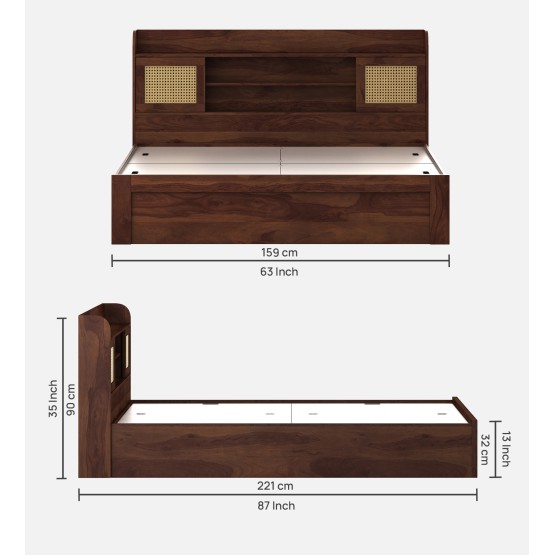 Jude Queen Bed With Box Storage - Sheesham