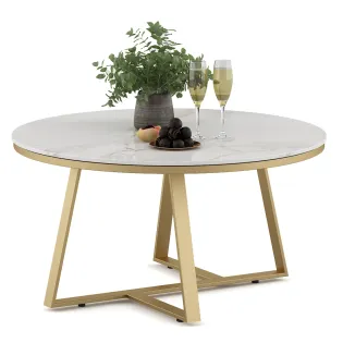 Center Table Juliet Large With Cermic Top And Metal Under Structure In Gold
