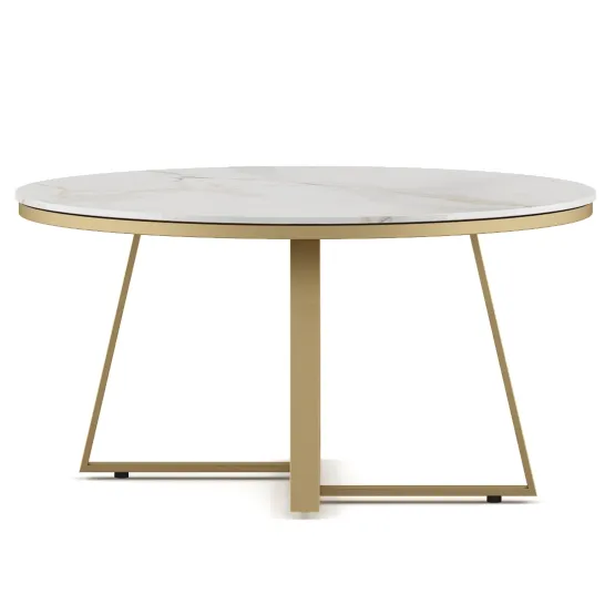 Center Table Juliet Large With Cermic Top And Metal Under Structure In Gold