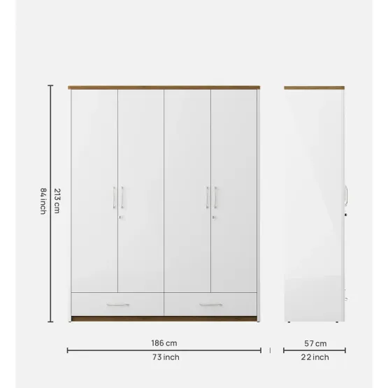 Jupiter 4 Door Wardrobe Without Mirror - High Gloss White