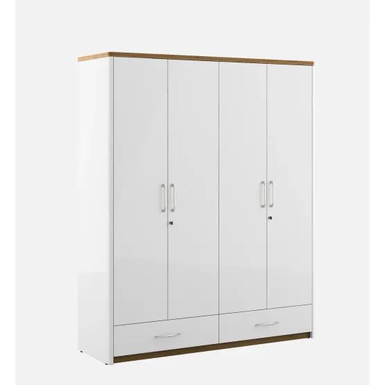 Jupiter 4 Door Wardrobe Without Mirror - High Gloss White