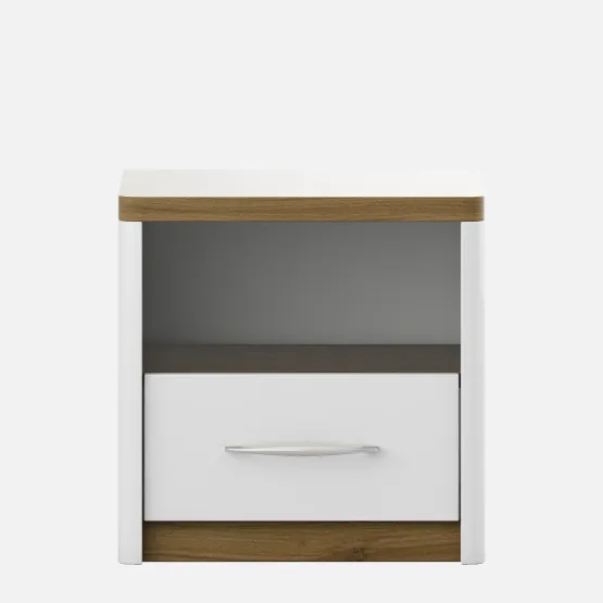 Jupiter Bedside Table- High Gloss And Natural Teak