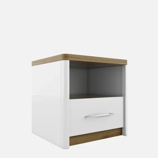 Jupiter Bedside Table- High Gloss And Natural Teak