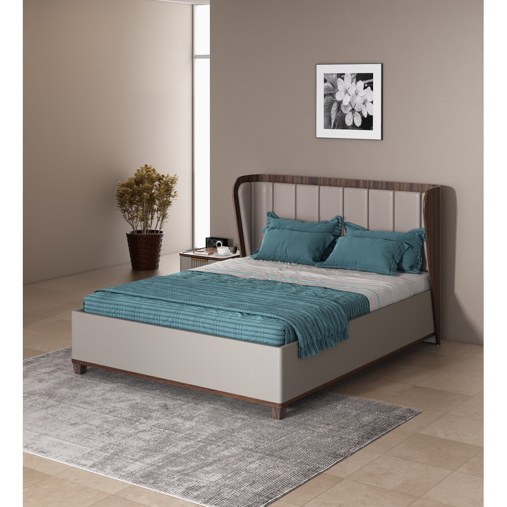 Adore Queen Bed Full Lifton-sahara Beige & Dark Brown Eucalyptus