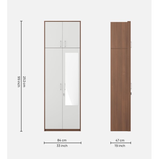 Dew 2 Door Wardrobe Fw Shutter Mirror With Loft - Walnut Rigato