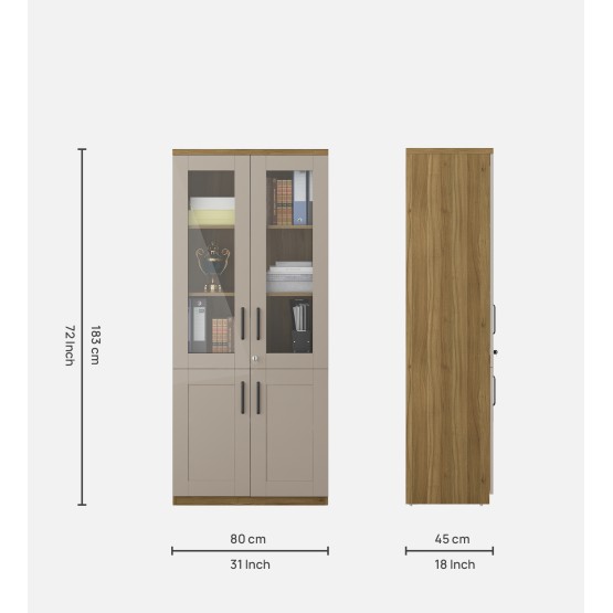 Woodland Bookcase - Hg Cashmere (hg/matt) & Natural Teak