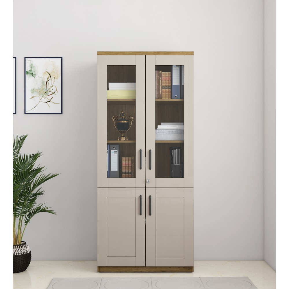Woodland Bookcase - Hg Cashmere (hg/matt) & Natural Teak