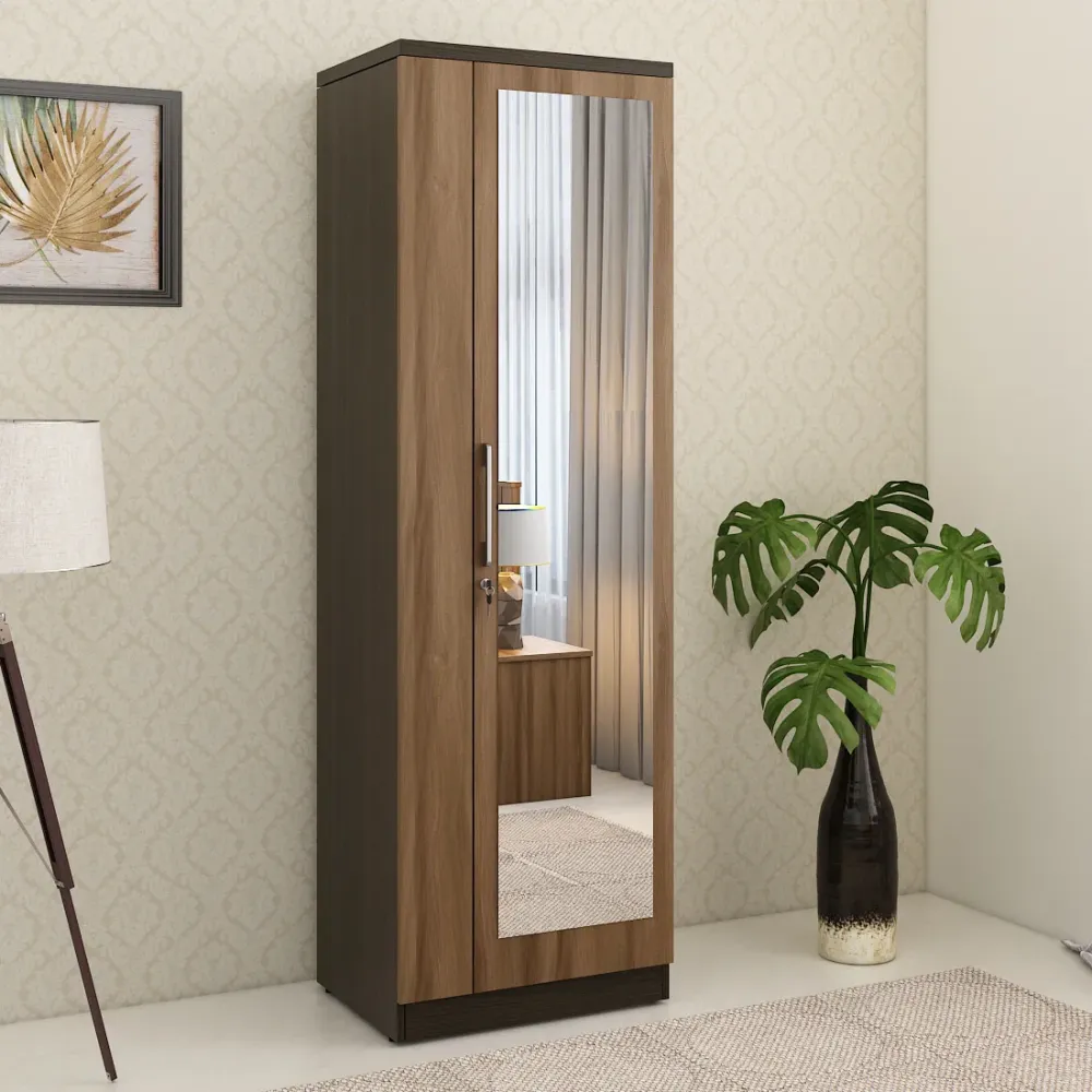 Ken 1 Door Wardrobe With Mirror - Walnut Bronze Woodpore