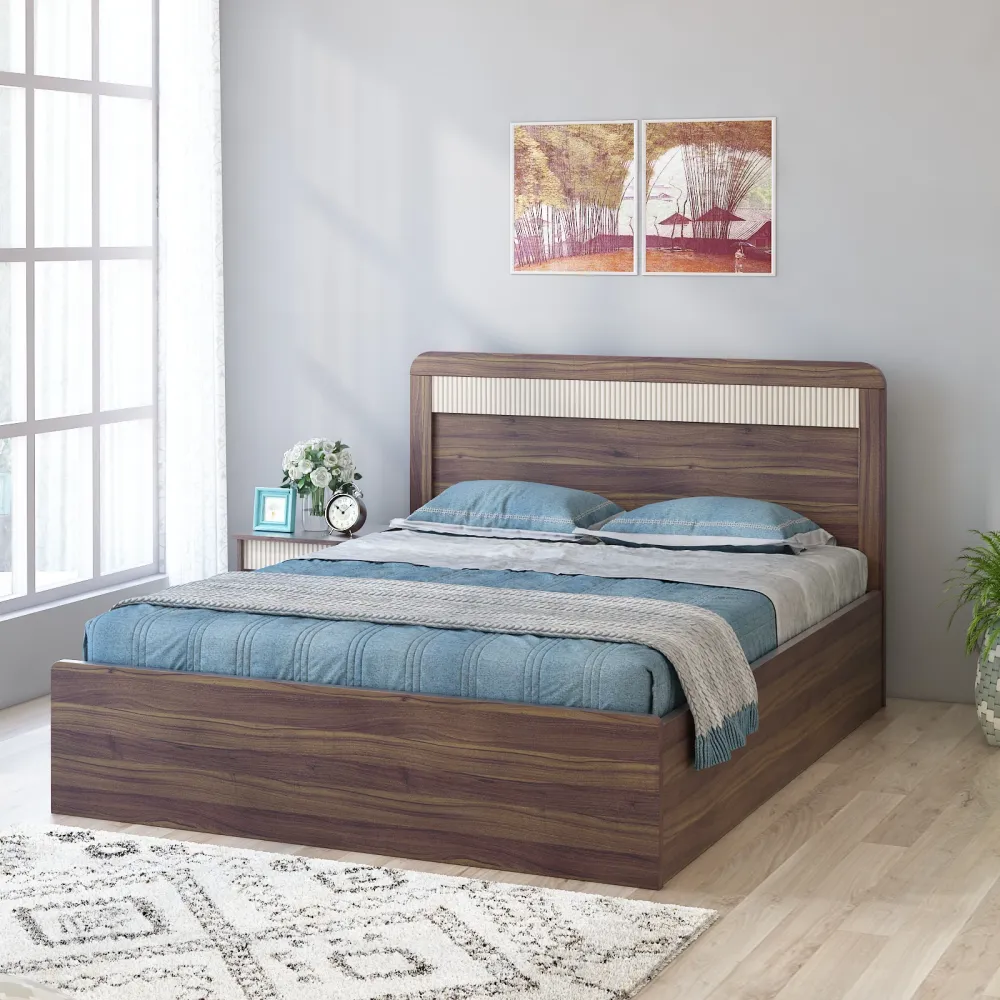 Kia Queen Bed 3/4 Lift-on Storage - Lyon Walnut