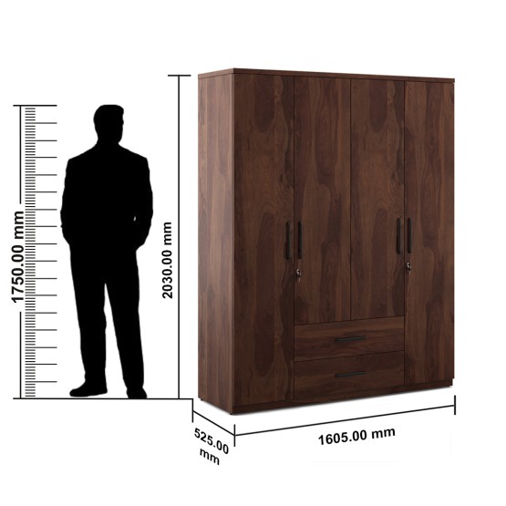 Lauren 4 Door Wardrobe Without Mirror - Sheesham