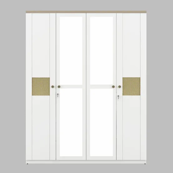 Lilly 4 Door Wardrobe With Mirror - Kingston White